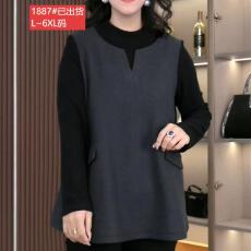 批发官图原版面料品质高档时尚撞色显瘦遮肉拼接假两件上衣外穿小衫新