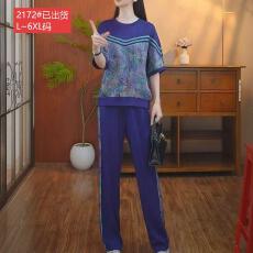批发官图原版面料品质植物印花拼接短袖圆领休闲套装舒适百搭显瘦洋气