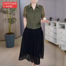 批发官图原版面料品质高档妈妈橄榄绿波点云锦丝假两件<b class='q'>连衣裙</b>大码遮肉