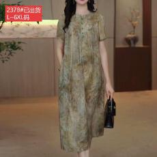 批发官图原版面料品质复古印花妈妈优雅气质冰竹丝夏季宽松减龄<b class='q'>连衣裙</b>
