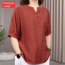 批发官图原版品质高档<b class='q'>大码</b>女装文艺妈妈橘色纹理透气小衫显瘦洋气上衣