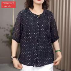 批发官图原版品质高档大码女装波点黑色衬衫<b class='q'>夏季</b>薄款妈妈洋气遮肉上衣