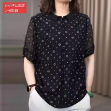 批发官图原版品质高档大码女装中老年女士时尚波点黑色衬衫遮肉遮肚子