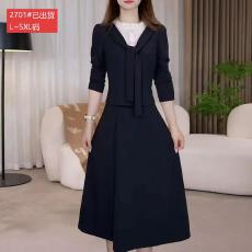 批发官图原版品质高档大码女装秋季时尚法式女神气质收腰中长款连衣裙