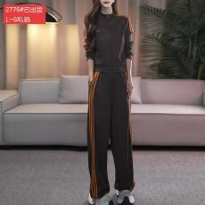 批发官图原版品质高档<b class='q'>大码</b>女装秋季运动风宽松显瘦条纹卫衣阔腿裤套装