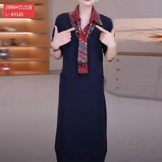 批发官图原版品质<b class='q'>高档</b>大码女装韩系时尚围巾领天丝棉感<b class='q'>连衣裙</b>洋气减龄