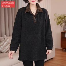 批发官图原版品质高档大码女装休闲精纺豹纹领假两件衬衫秋中长款上衣