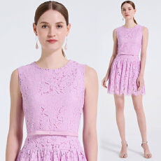 批发实拍 高档全蕾丝立体花型修身短款百褶裙 优雅气质<b class='q'>礼服</b>裙