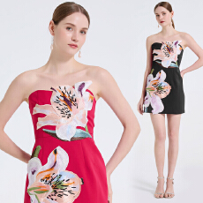 批发实拍 优雅气质重工立体花朵刺绣抹胸裙 女神范显瘦时尚小礼服