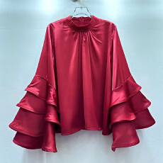 批发<b class='q'>欧美</b>时尚优雅气质通勤荷叶喇叭袖百搭秋装高级感衬衣女上衣