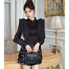 批发法式重工荷叶边立领<b class='q'>无袖</b>衬衫女夏季2025新款洋气减龄显瘦短款上衣