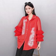 批发小众设计感2025秋新款女衬衫宽松大码重工钉钻上衣洋气时尚舒适潮