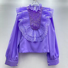 批发法式重工荷叶边立领<b class='q'>无袖</b>衬衫女夏季2025新款洋气减龄显瘦短款上衣