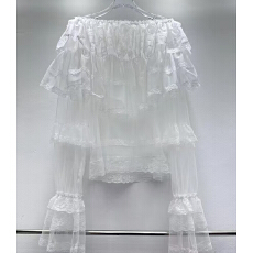 批发法式新款韩版时尚休闲慵懒纯欲风网纱蕾丝边喇叭袖透视上衣潮