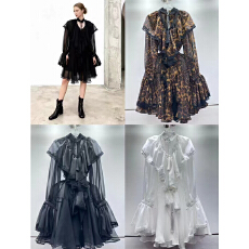 批发法式度假风气质透视网纱长袖连衣裙2025秋季设计感中裙秋拼接裙