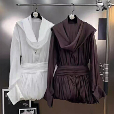 批发欧货气质新款深V领水母蓬蓬系带<b class='q'>连衣裙</b>温柔淑女新品衬衫裙女