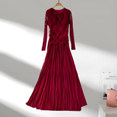 批发法式欧美小众时髦洋气打结<b class='q'>网纱</b>圆领连衣裙女收腰显瘦大摆优雅<b class='q'>长裙</b>