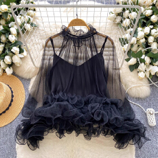 批发网红同款2025冬季新款法式气质名媛褶皱花边内搭<b class='q'>吊带</b><b class='q'>雪纺</b><b class='q'>衫</b>小衫女