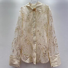 批发欧洲站2026新款时尚休闲百搭宽松翻领镂空长袖衬衫女欧货