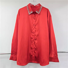 批发法式重工钉珠<b class='q'>衬衫</b>女2026春秋装新款设计感小众洋气甜美缎面<b class='q'>衬衣</b>潮