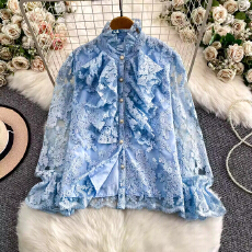 批发法式温柔风重工网纱<b class='q'>刺绣</b>立领<b class='q'>衬衫</b>女秋冬<b class='q'>衬衣</b>洋气名媛宽松显瘦上衣
