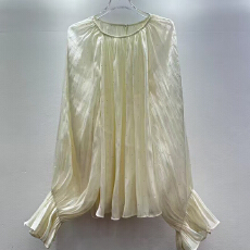 批发欧洲站秋季新款法式名媛风花边领系带抽褶配腰带套头纯色女上衣