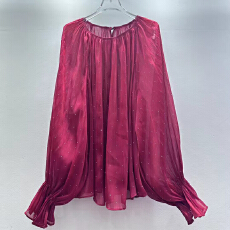 批发欧洲站秋季新款法式名媛风花边领系带抽褶配腰带套头纯色女上衣