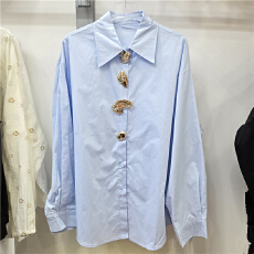 批发欧洲站简约长袖女2026春季新款立体纽扣设计金属扣超好看流行衬衫