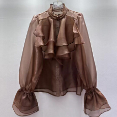 批发2026春季新款时尚高级感气质荷叶边显瘦设计小众韩版宽松减龄衬衫