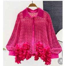 批发欧美小众轻奢衬衫女秋季薄款设计立体不规则花边宽松显瘦蕾丝上衣