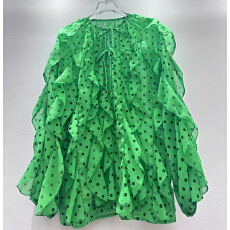 批发高级感2026春季新款法式慵懒洋气时髦长袖荷叶边波点<b class='q'>雪纺衫</b>女装