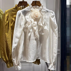 批发网红同款2026春季新品女装荷叶边花朵<b class='q'>衬衫</b>法式泡泡袖高级感宫廷风