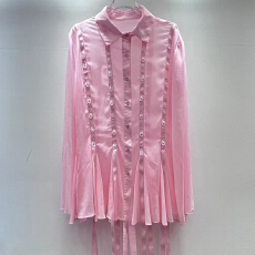 批发<b class='q'>欧美</b>风花边衬衫女长袖宽松流苏收腰显瘦气质百搭上衣2026早春微透