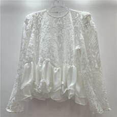 批发<b class='q'>欧美</b>时尚气质上衣拼接荷叶边欧货2026春季新款百搭辣妹镂空蕾丝衫