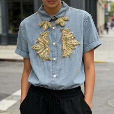 批发欧美<b class='q'>牛仔</b><b class='q'>衬衫</b>女设计感小众重工装饰2026夏气质<b class='q'>衬衣</b>外穿