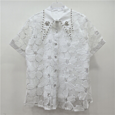 批发时尚重工钉珠镶钻立体花瓣亮片设计感衬衫新款宽松显瘦百搭女上衣
