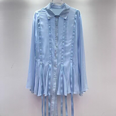 批发时尚重工钉珠镶钻立体花瓣亮片设计感衬衫新款宽松显瘦百搭女上衣