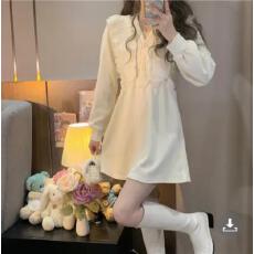 批发温柔风V领荷叶边拼接连衣裙女2023春季新款韩版气质显瘦