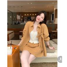 批发火火火乌龙冰茶韩版百搭格子衬衫女半身裙短裙秋季时尚套装