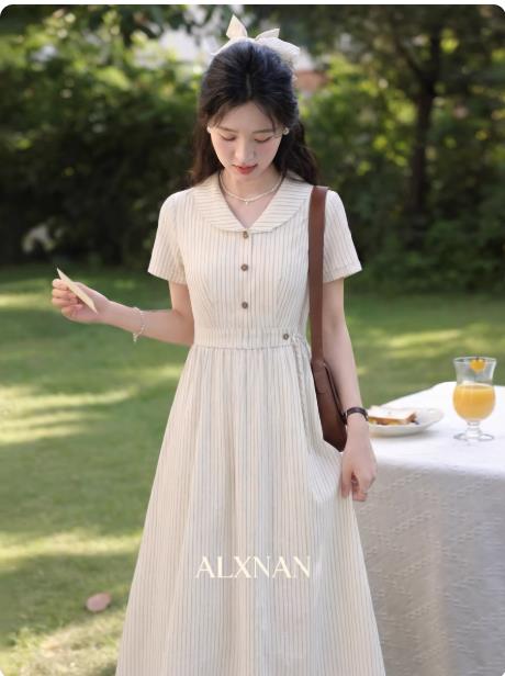 섬 버블 프랑스식 낭만주의 부드러운 바람 여성 봄 새로운 작은 대중 살구 색상 반팔 드레스