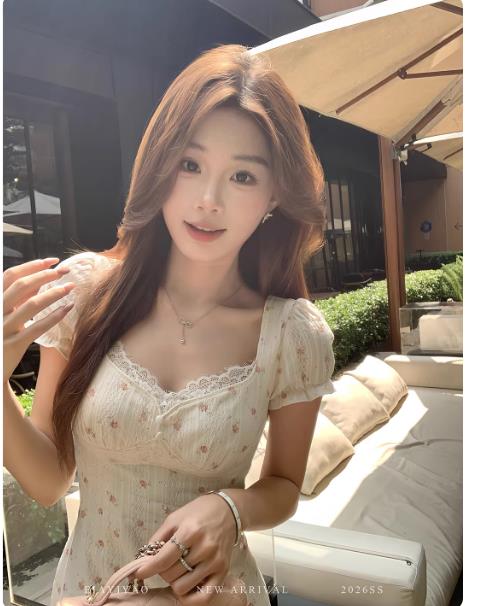 eia 하나 야오 초기 요리 한 달콤한 복숭아 꽃무늬 여성 드레스 여름 레이스 조각 몸매 가꾸기 반팔 롱 스커트