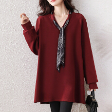 批发V领系带长袖宽松卫衣2026春季新款时尚百搭洋气中长款<b class='q'>女装</b>