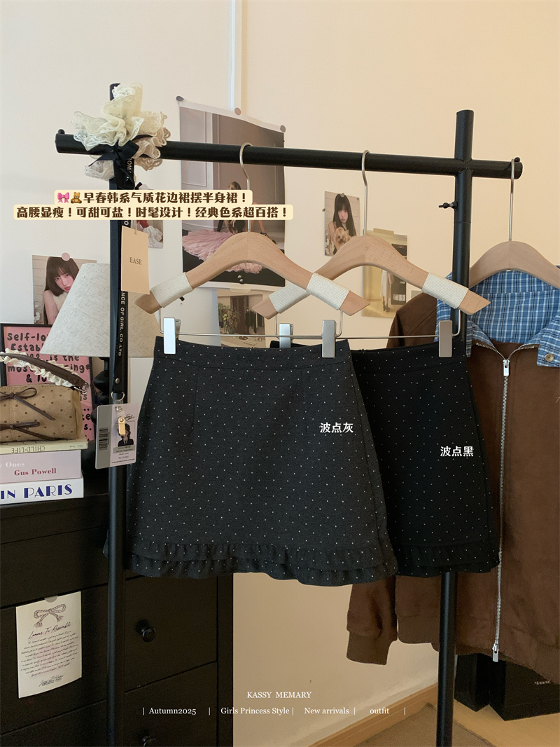실사 이른 봄 한 부서 품격 레이스 치마 반신 스커트 도트 무늬 수 있습니다. 소금 수 있습니다. 달콤한 미니 스커트 여성