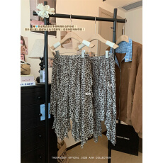 批发实拍~韩系复古豹纹不规则荷叶边半身裙纯欲辣妹五分短裙女