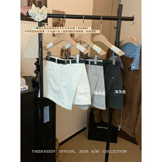 批发实拍~美式复古假两件开叉牛仔洗水棉工装<b class='q'>短裤</b>裙女