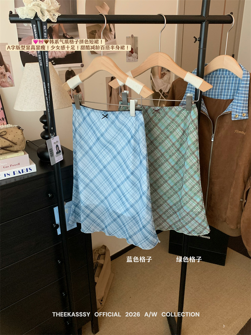 실사 한 부서 품격 낭만주의 체크무늬 미니 스커트 한 마디 핏 스타일 디스플레이 높음 슬림해 보이는 달콤한 차가운 연령 감소 다용도 반신 스커트