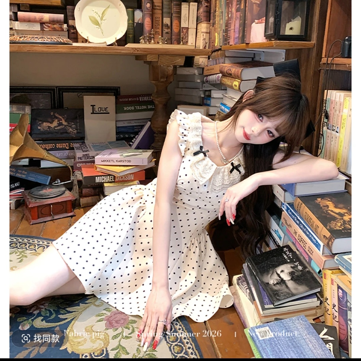 화이트 치자 나무 밀크 셰이크 프랑스식 천 금빛 바람 miu 부서 도트 무늬 여성 드레스 여름 Feifei 소매 cos