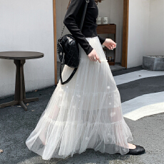 批发实拍纱裙半身裙女春季2026<b class='q'>新款</b>烫钻黑色网纱A字显瘦长款纱裙子