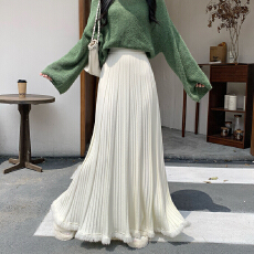 批发实拍秋冬新款针织百褶<b class='q'>半身裙</b>女遮胯显瘦大摆流苏裙a字伞裙长裙子