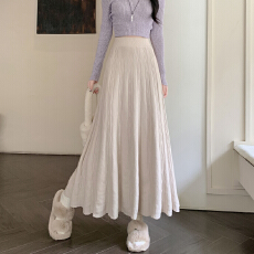 批发实拍秋冬款针织<b class='q'>半身裙</b>女高腰显瘦<b class='q'>百褶裙</b>设计感半裙a字裙垂感长裙